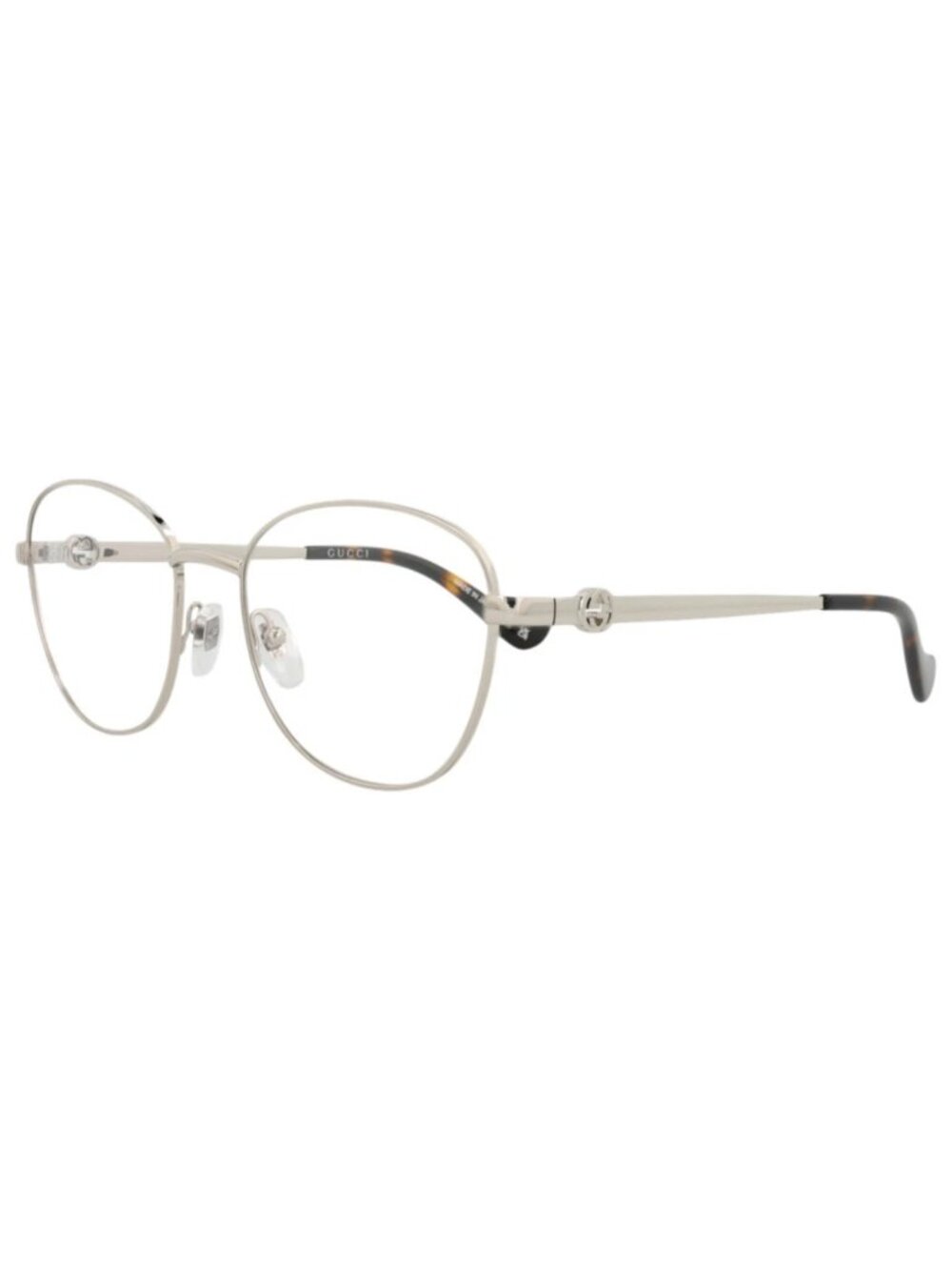 New Gucci Women's Eyeglasses Round Oval Metal Frame Silver Silver Transparent